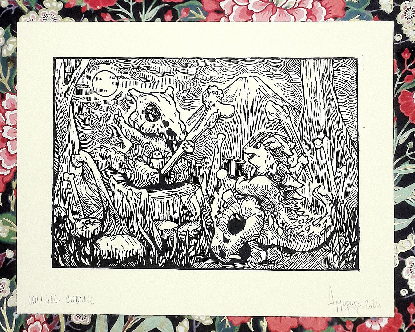 CUBONE - Handmade woodblock print - 22x16cm