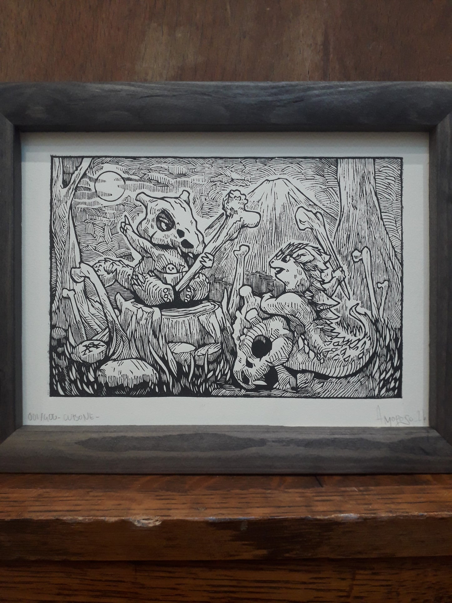 CUBONE - Handmade woodblock print - 22x16cm