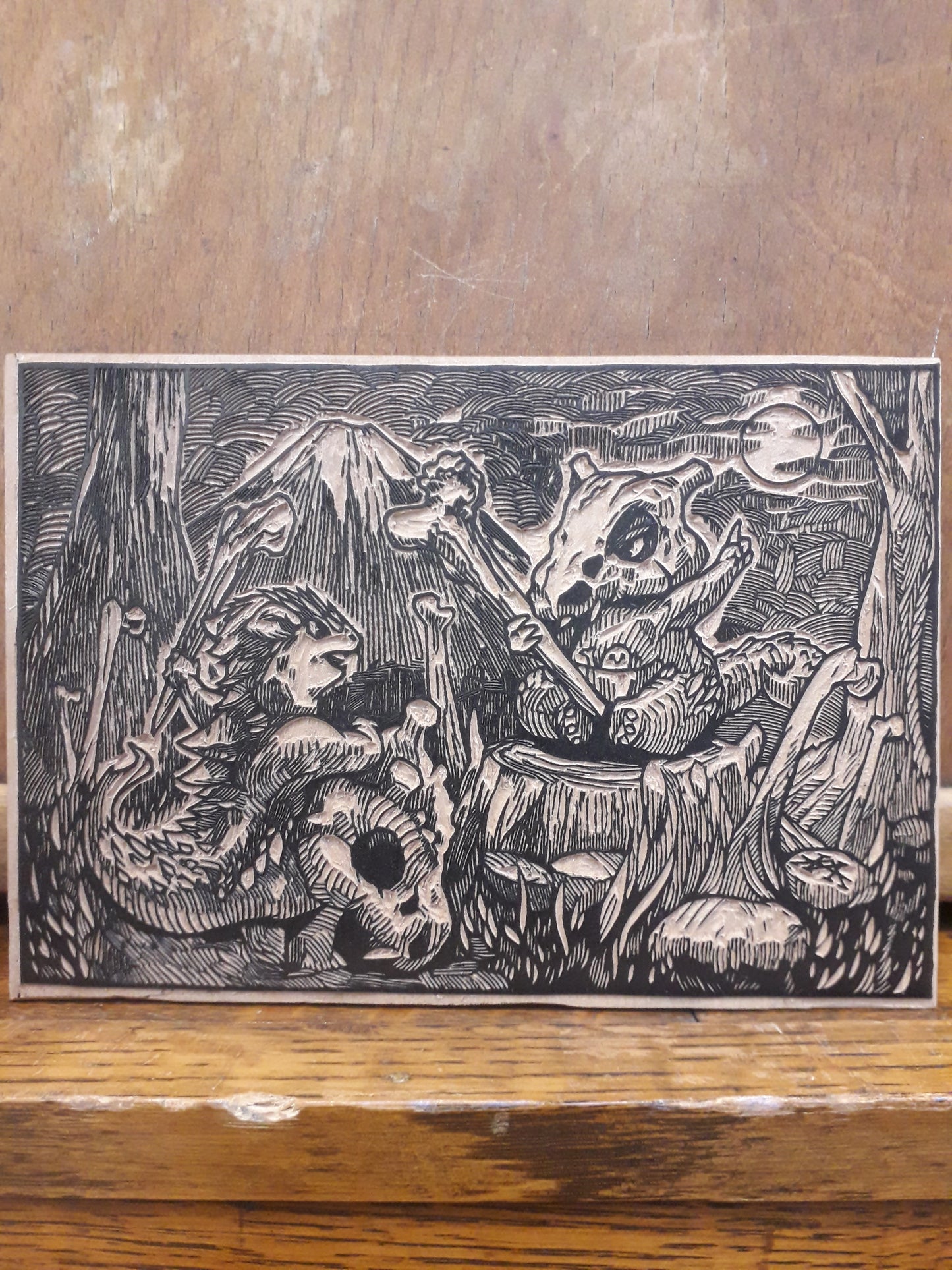 CUBONE - Handmade woodblock print - 22x16cm