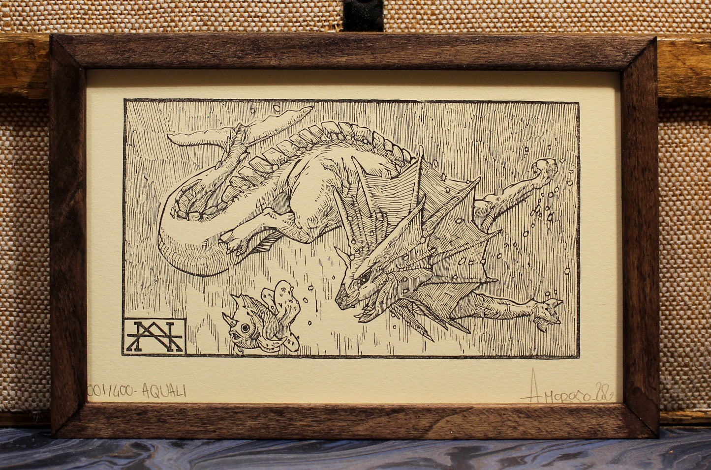VAPOREON - Handmade woodblock print - 22x14cm