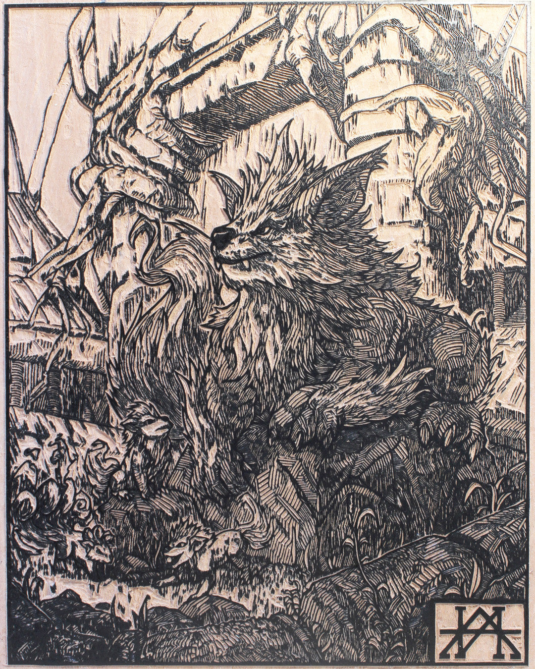 ARCANIN - Handmade woodblock print - 28x22cm