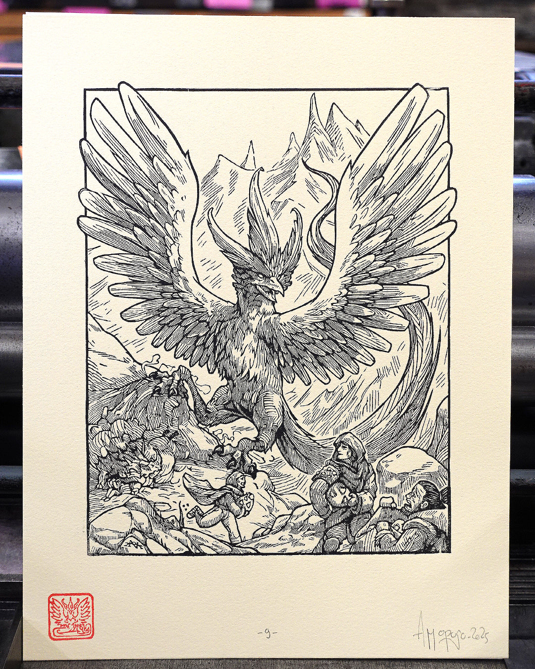 ARTICUNO - Handmade woodblock print - 28x22cm