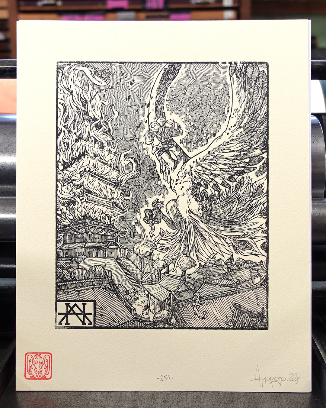 HO-OH - Handmade woodblock print - 28x22 cm