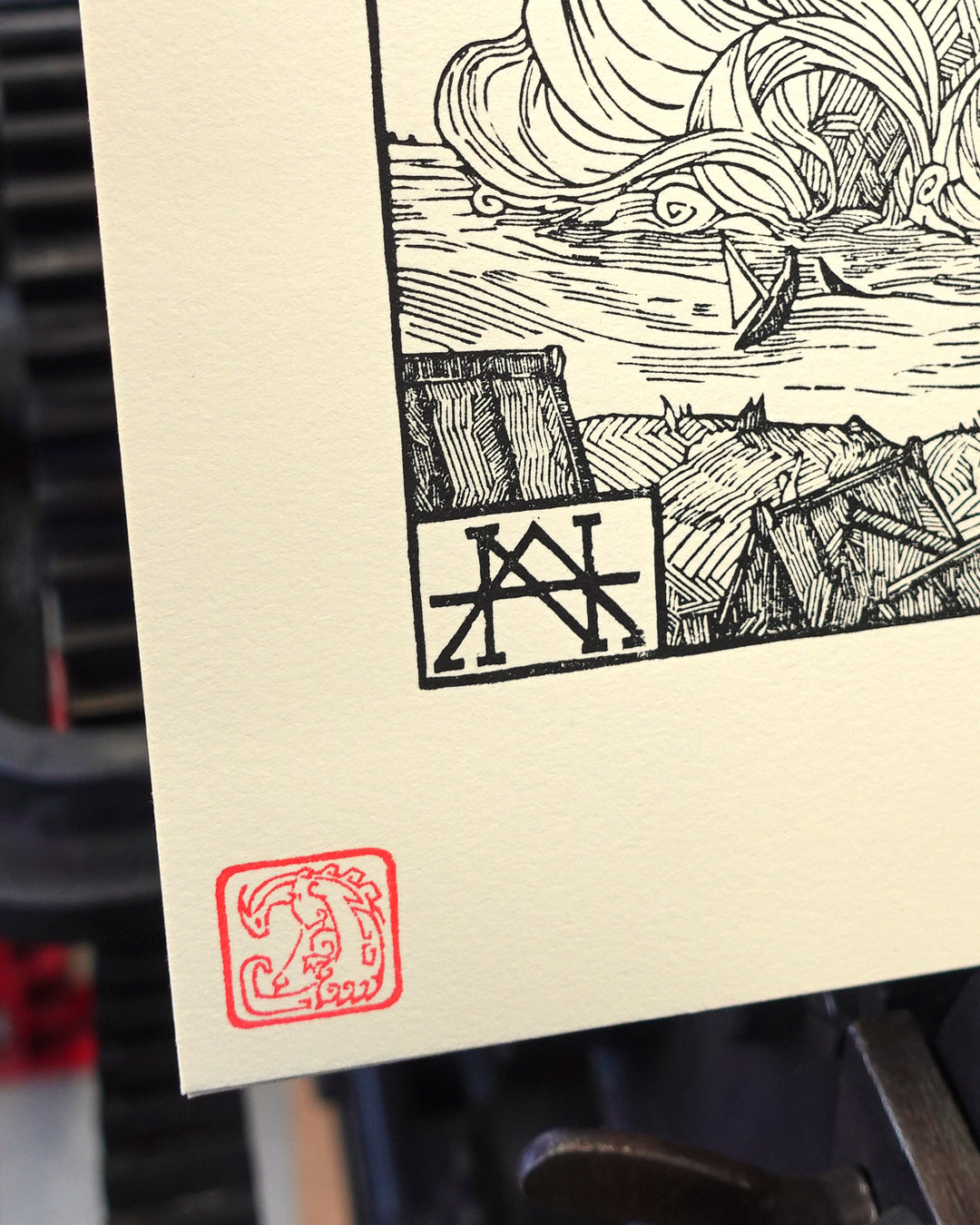 LUGIA - Handmade woodblock print - 28x22 cm