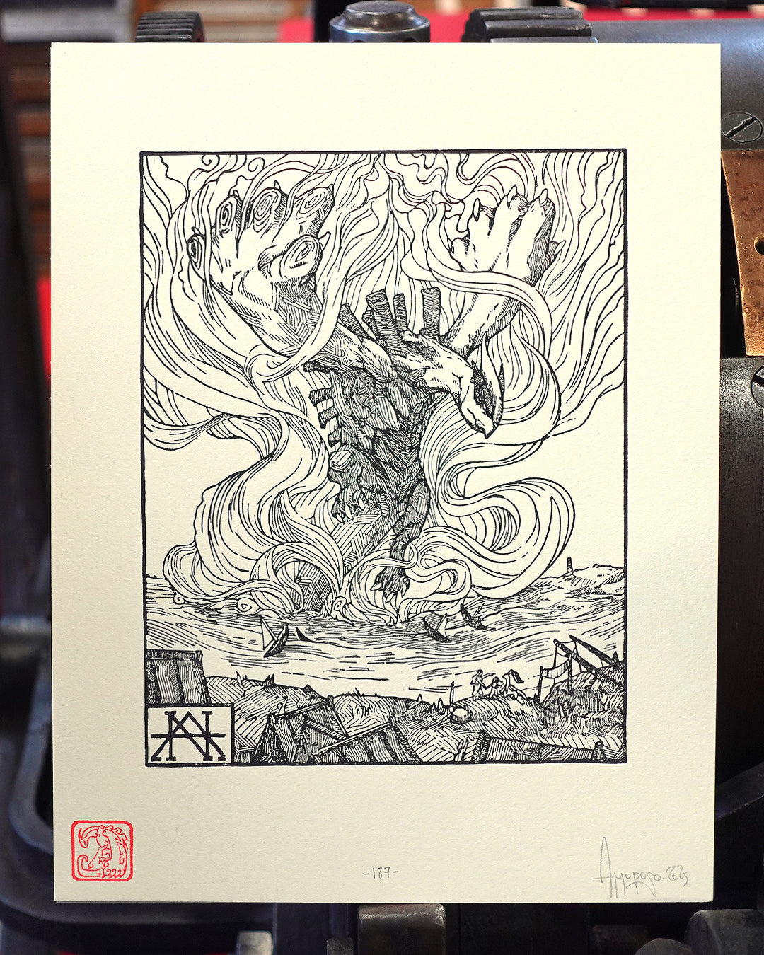 LUGIA - Handmade woodblock print - 28x22 cm