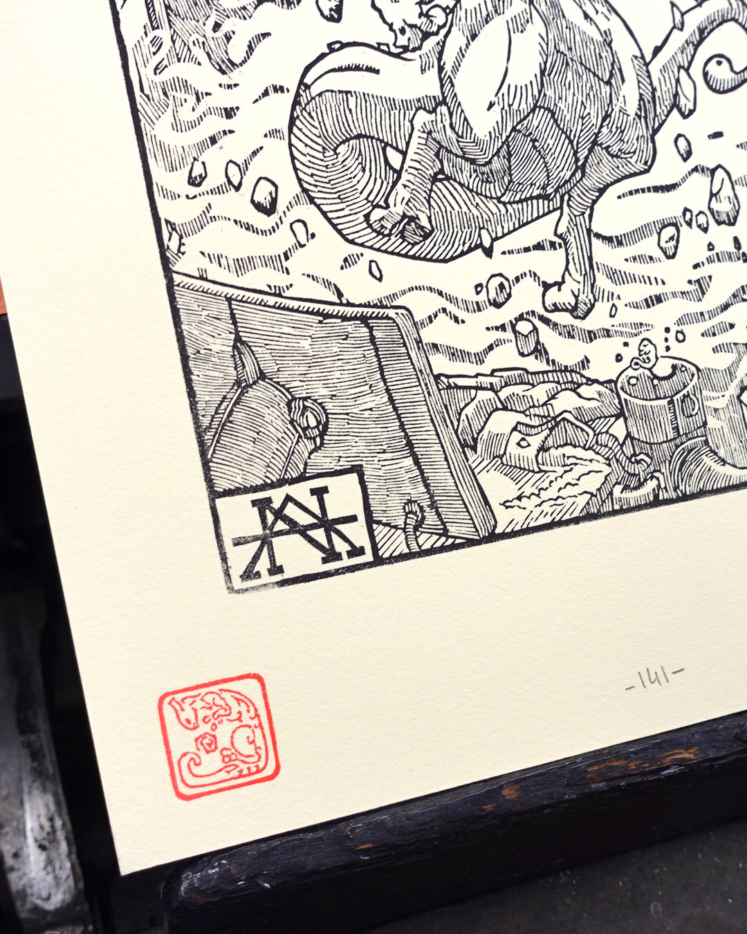 MEWTWO - Handmade woodblock print - 28x22cm