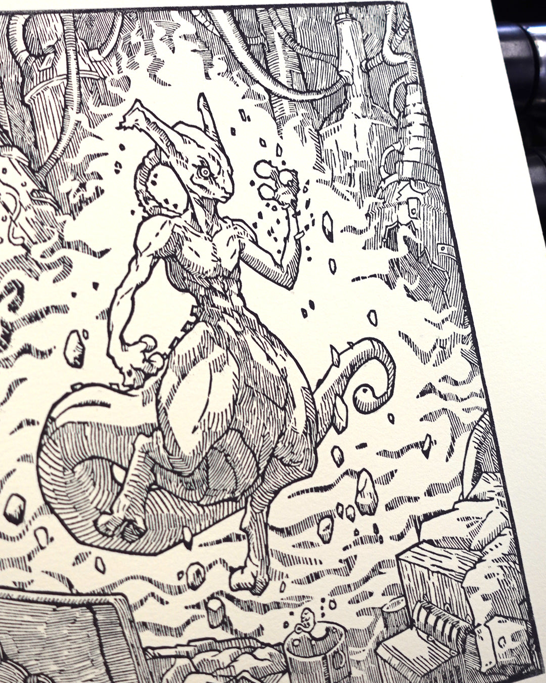 MEWTWO - Handmade woodblock print - 28x22cm