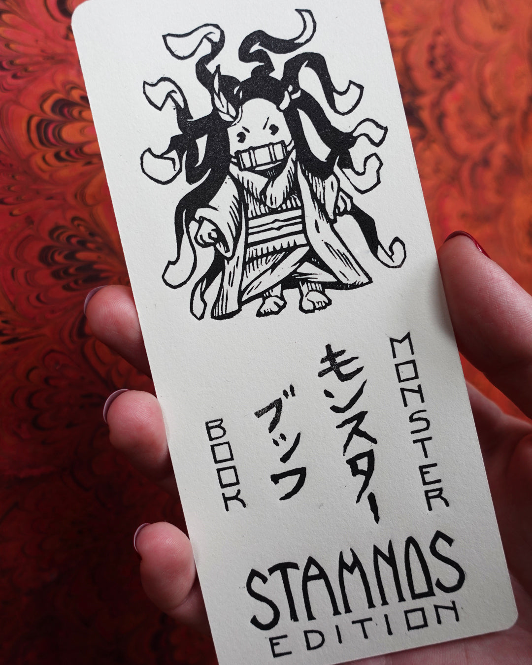 Book Monster - Handmade woodblock bookmark - Chibi Nezuko