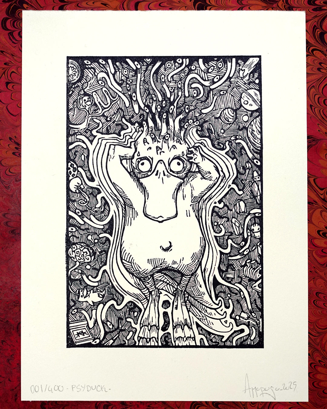 PSYDUCK - Handmade woodblock print - 22x16cm