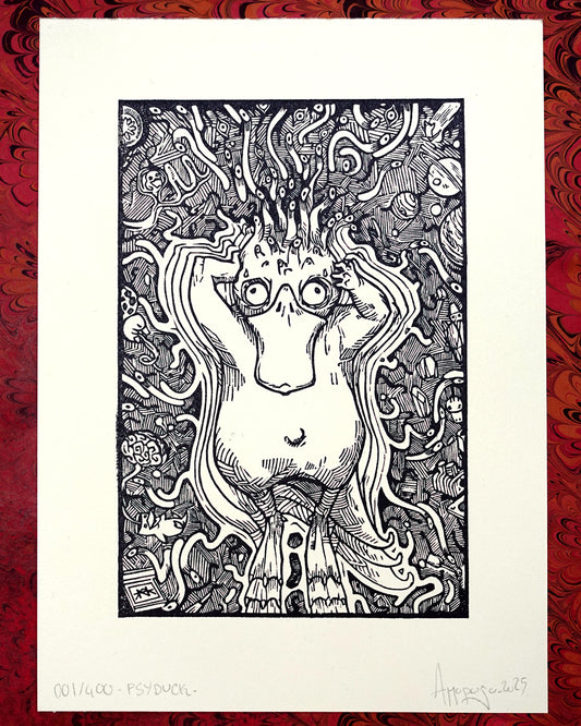 PSYDUCK - Handmade woodblock print - 22x16cm