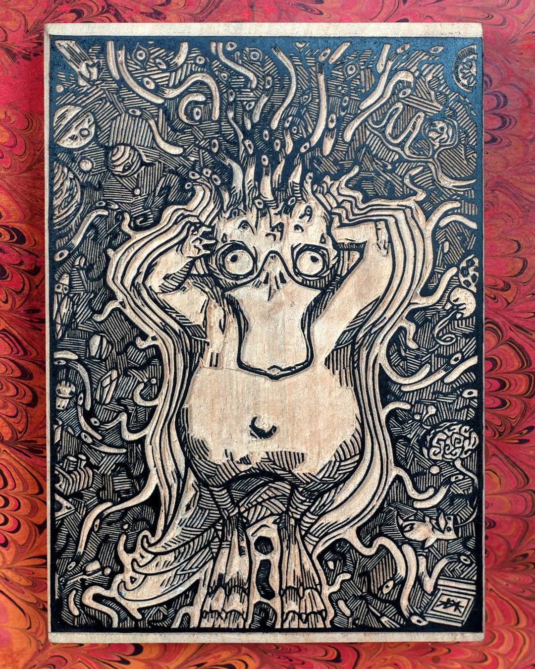 PSYDUCK - Handmade woodblock print - 22x16cm