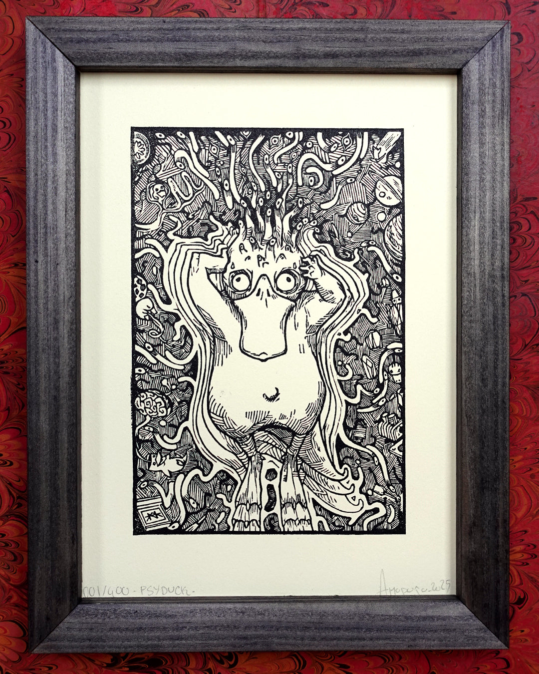 PSYDUCK - Handmade woodblock print - 22x16cm