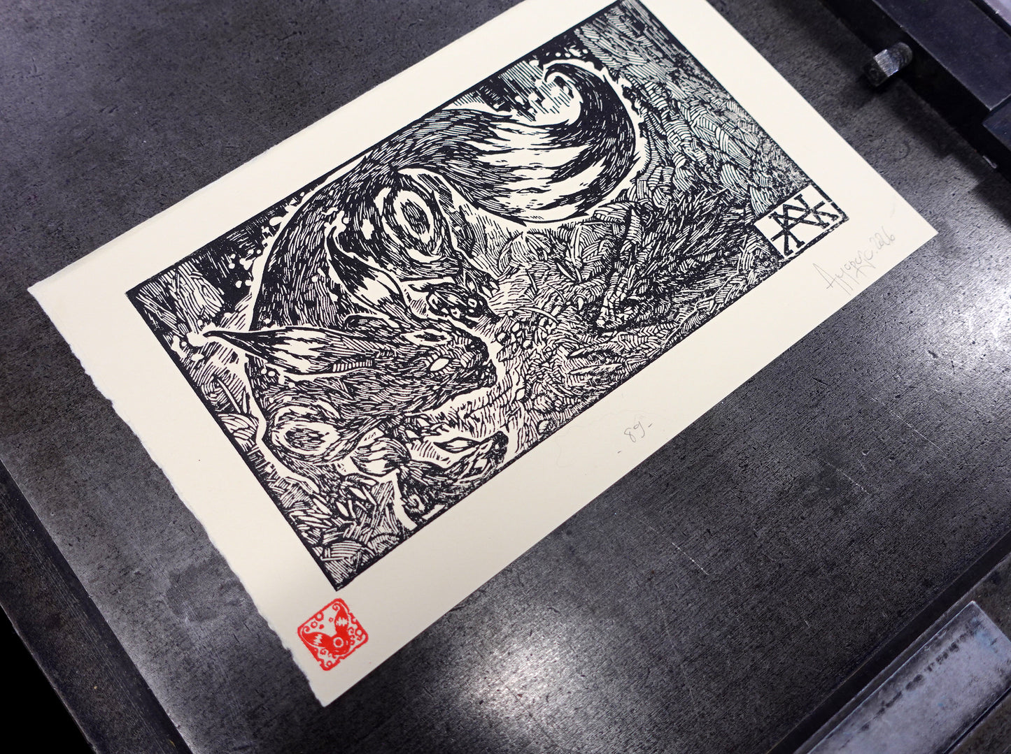 UMBREON - Handmade woodblock print - 22x14cm