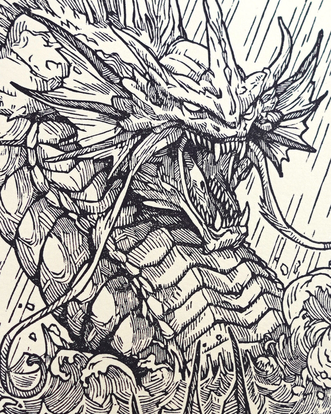 GYARADOS - Handmade woodblock print - 28x22cm