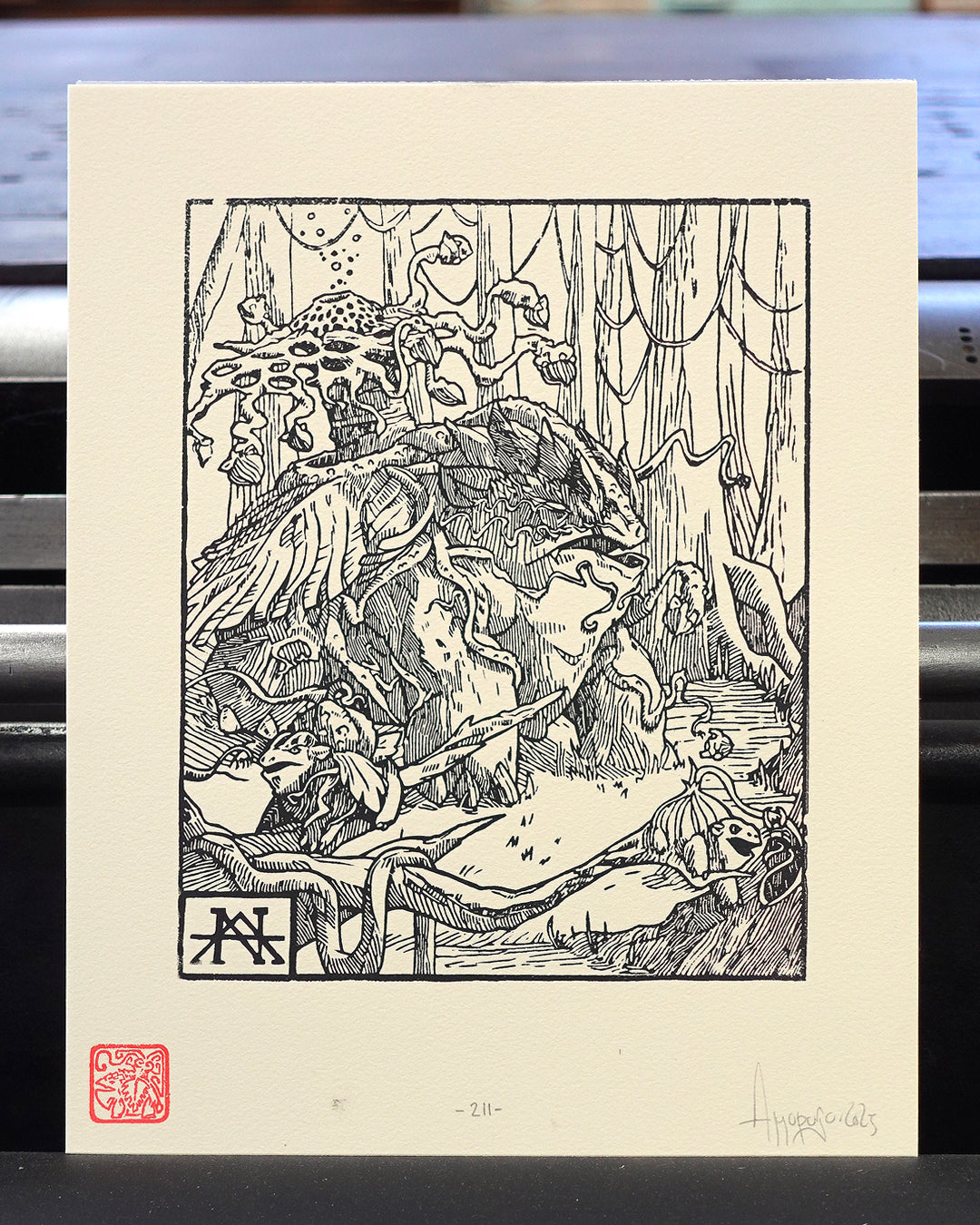 VENUSAUR - Handmade woodblock print - 28x22cm
