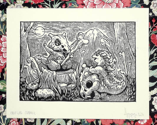 CUBONE - Handmade woodblock print - 22x16cm