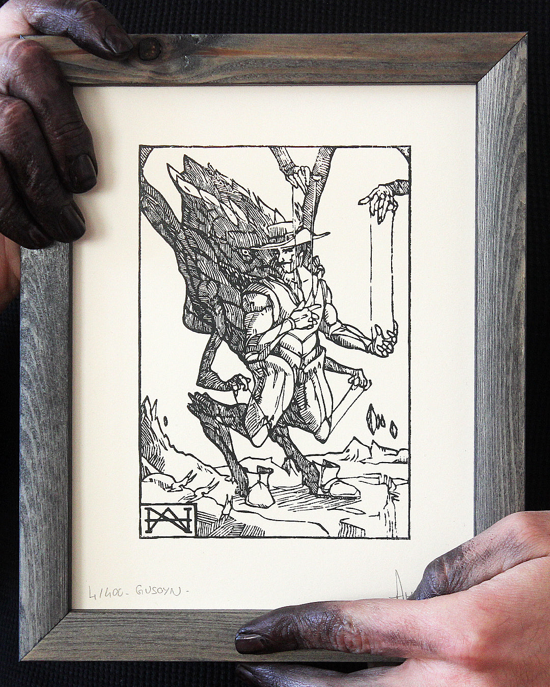 GUSION - Handmade woodblock print - 22x16cm