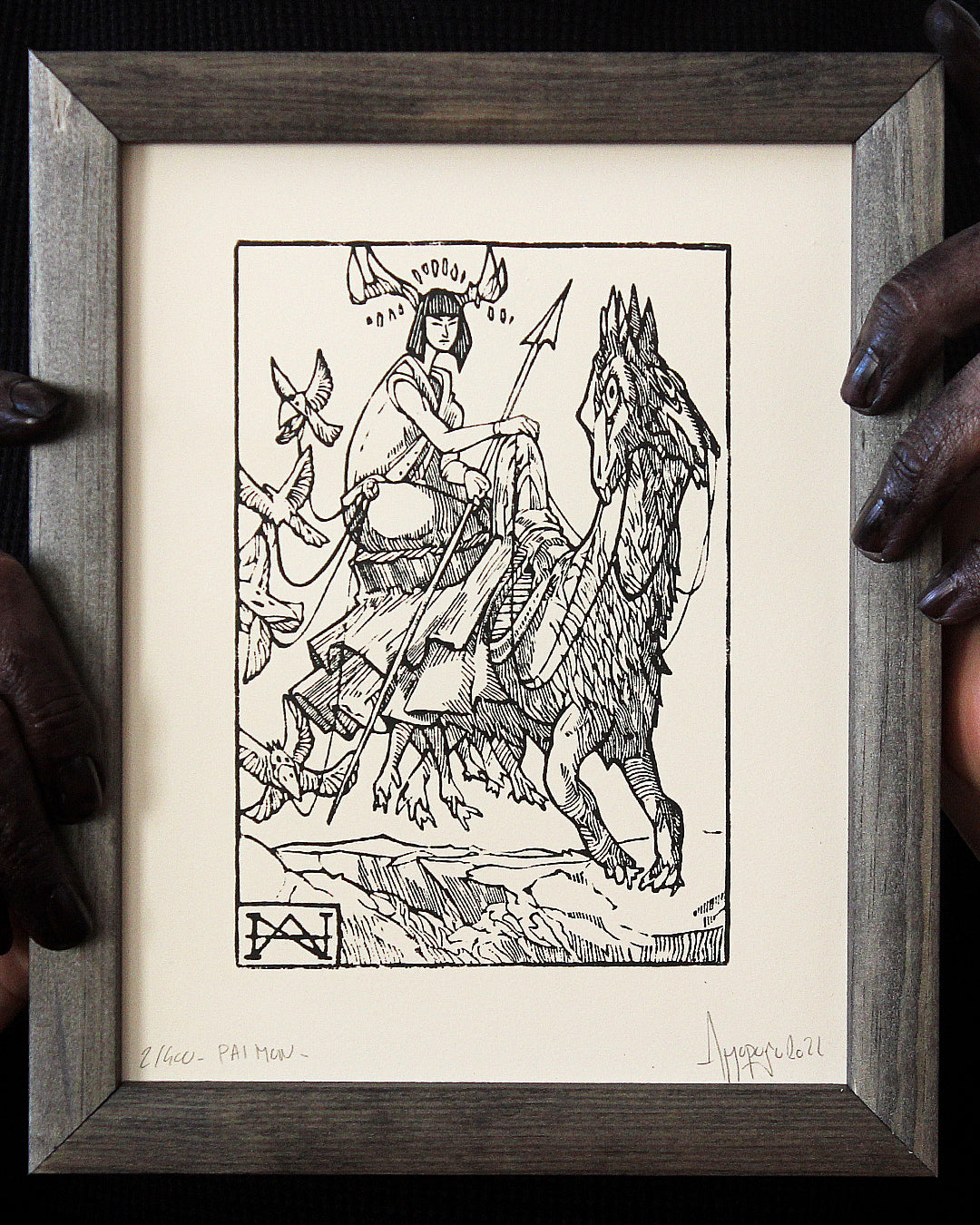 PAIMON - Handmade woodblock print - 22x16cm