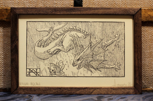 VAPOREON - Handmade woodblock print - 22x14cm