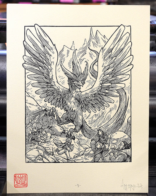 ARTICUNO - Handmade woodblock print - 28x22cm