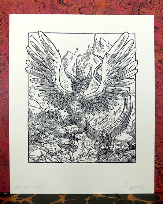 ARTICUNO - Handmade woodblock print - 28x22cm