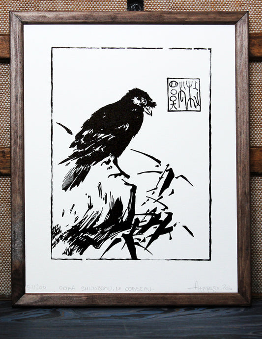 THE CROW - Handmade woodblock print - 28x22cm