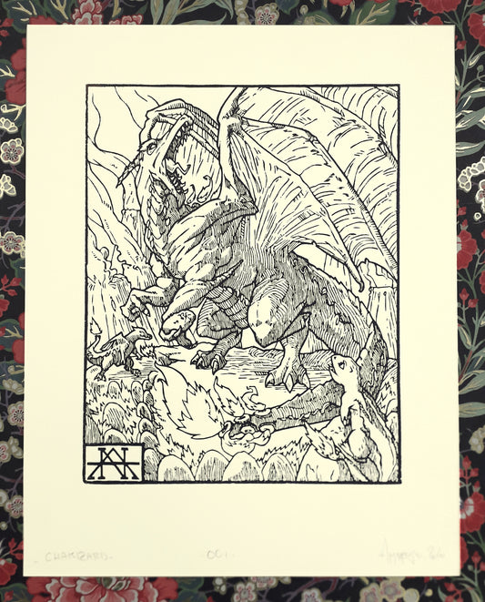 CHARIZARD - Handmade woodblock print - 28x22cm