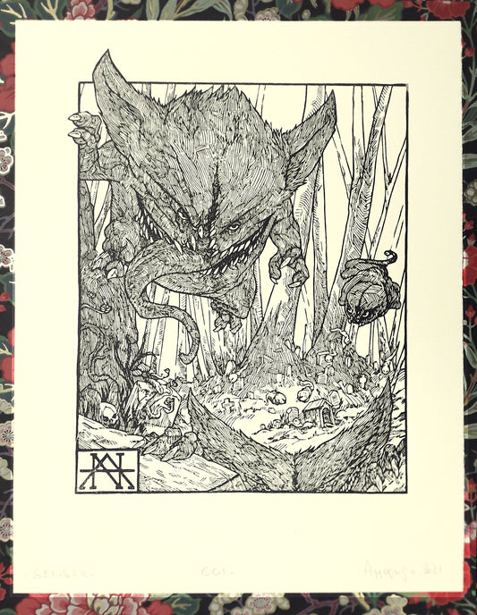 GENGAR - Handmade woodblock print - 28x22cm