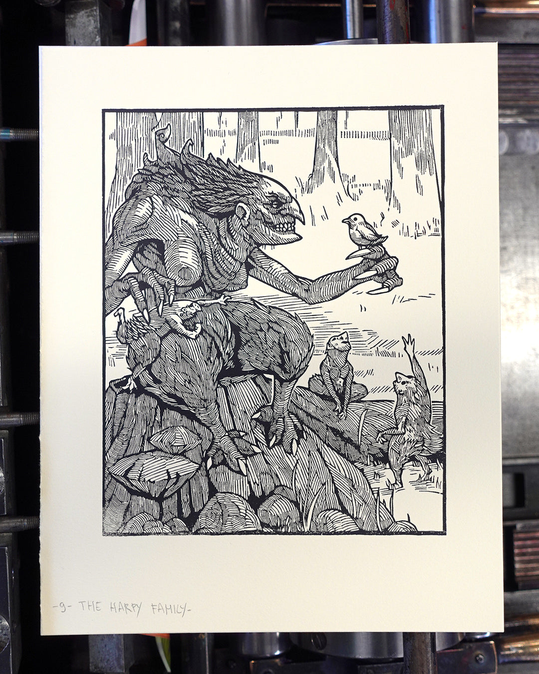 THE HARPY - Handmade woodblock print - 28x22cm