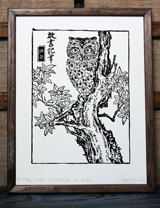 THE OWL - Handmade woodblock print - 28x22cm