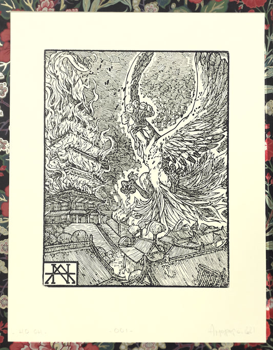 HO-OH - Handmade woodblock print - 28x22 cm