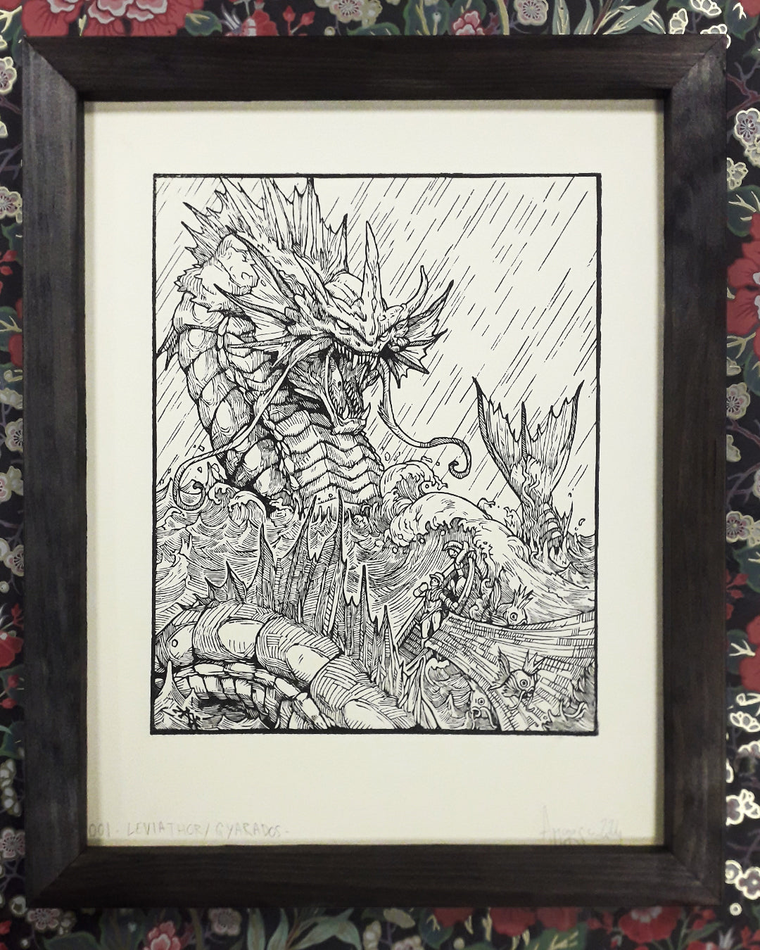 GYARADOS - Handmade woodblock print - 28x22cm