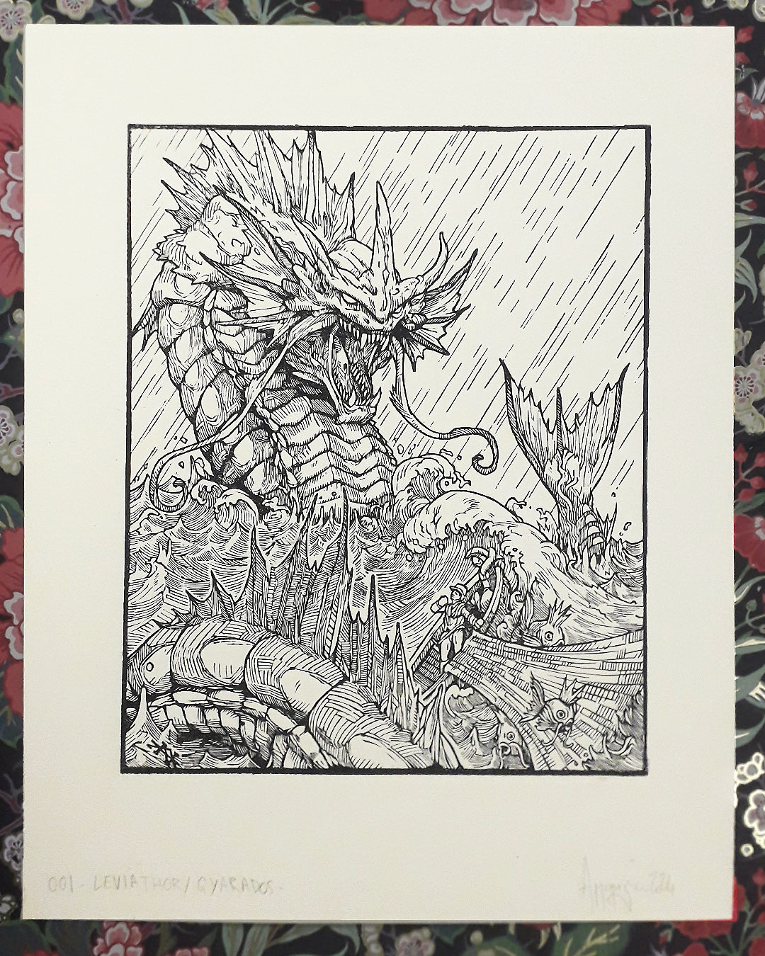 GYARADOS - Handmade woodblock print - 28x22cm