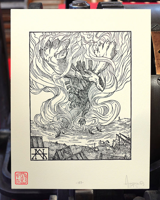 LUGIA - Handmade woodblock print - 28x22 cm