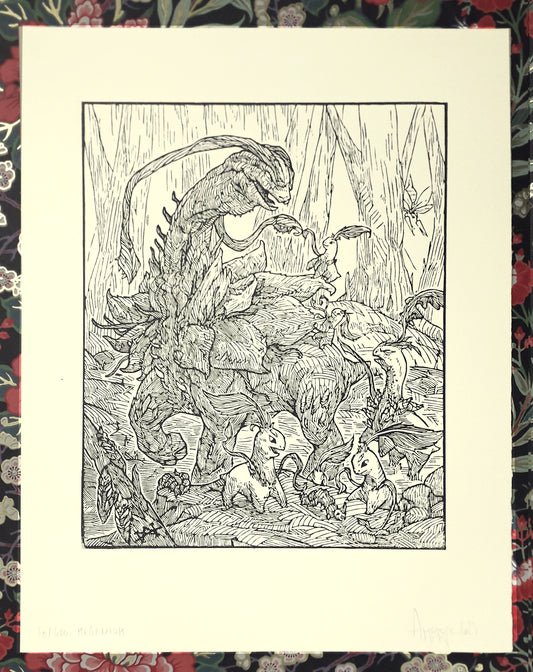 MEGANIUM - Handmade woodblock print - 28x22cm