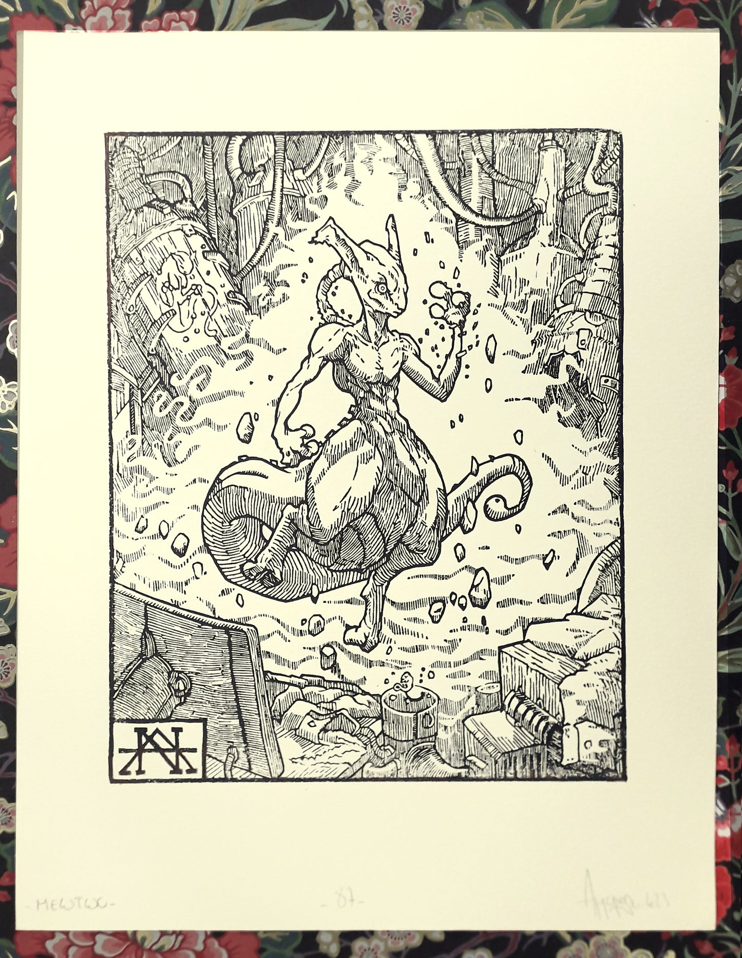 MEWTWO - Handmade woodblock print - 28x22cm