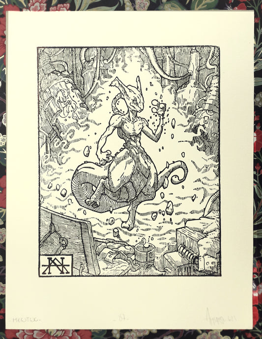 MEWTWO - Handmade woodblock print - 28x22cm