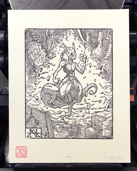 MEWTWO - Handmade woodblock print - 28x22cm