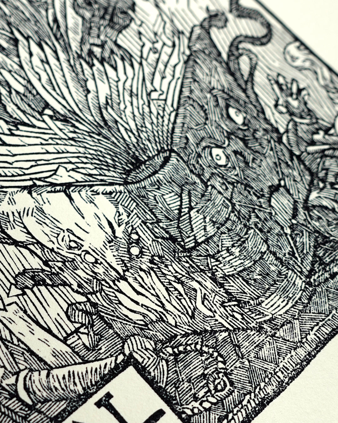 THE NECROMICON - Handmade woodblock print - 22x16cm