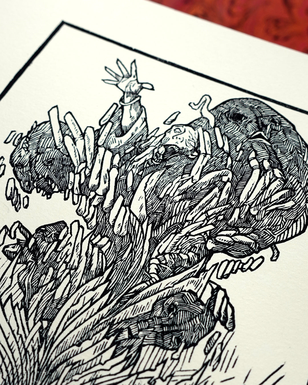THE NECROMICON - Handmade woodblock print - 22x16cm