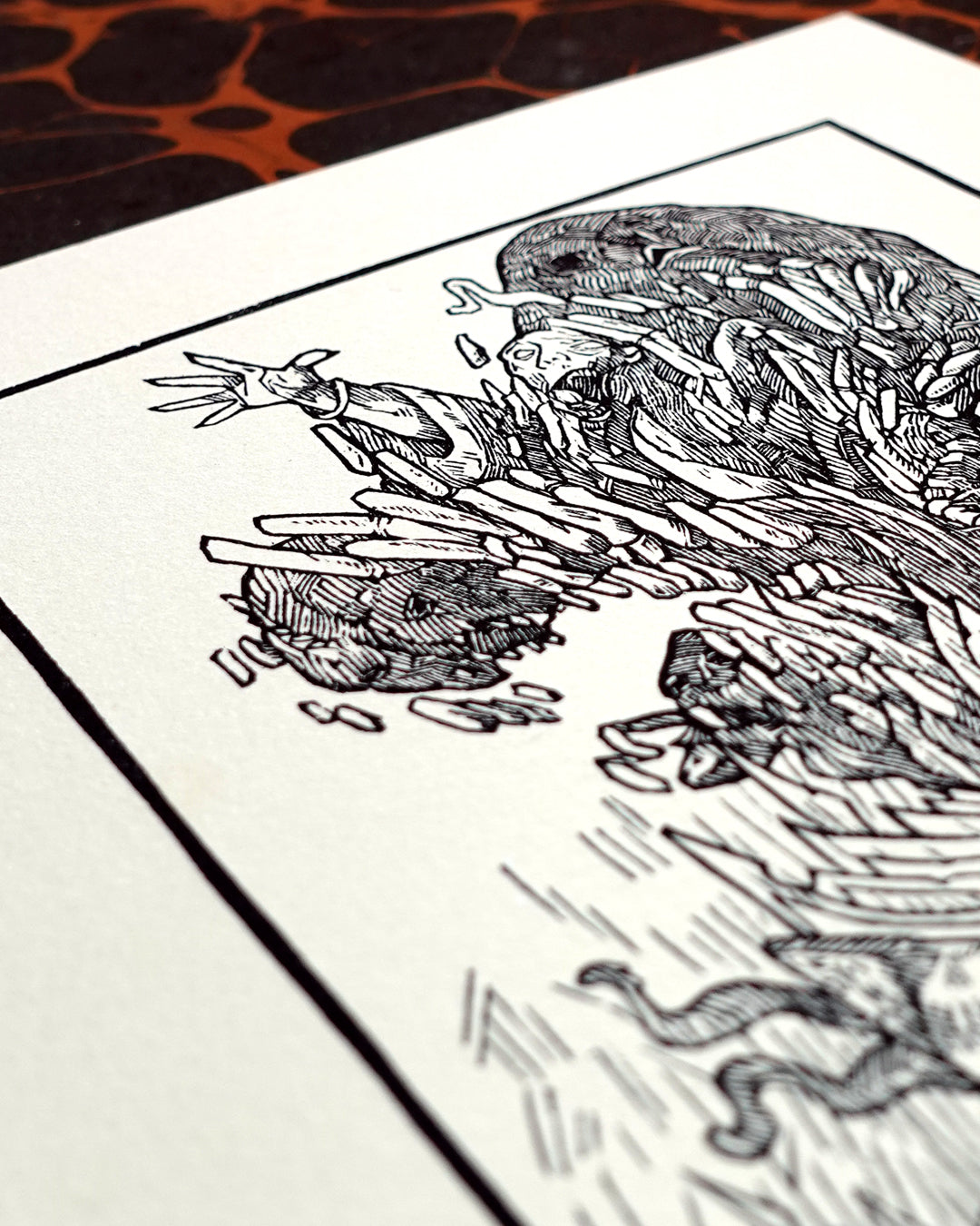 THE NECROMICON - Handmade woodblock print - 22x16cm