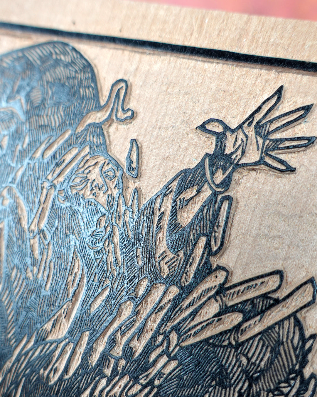 THE NECROMICON - Handmade woodblock print - 22x16cm