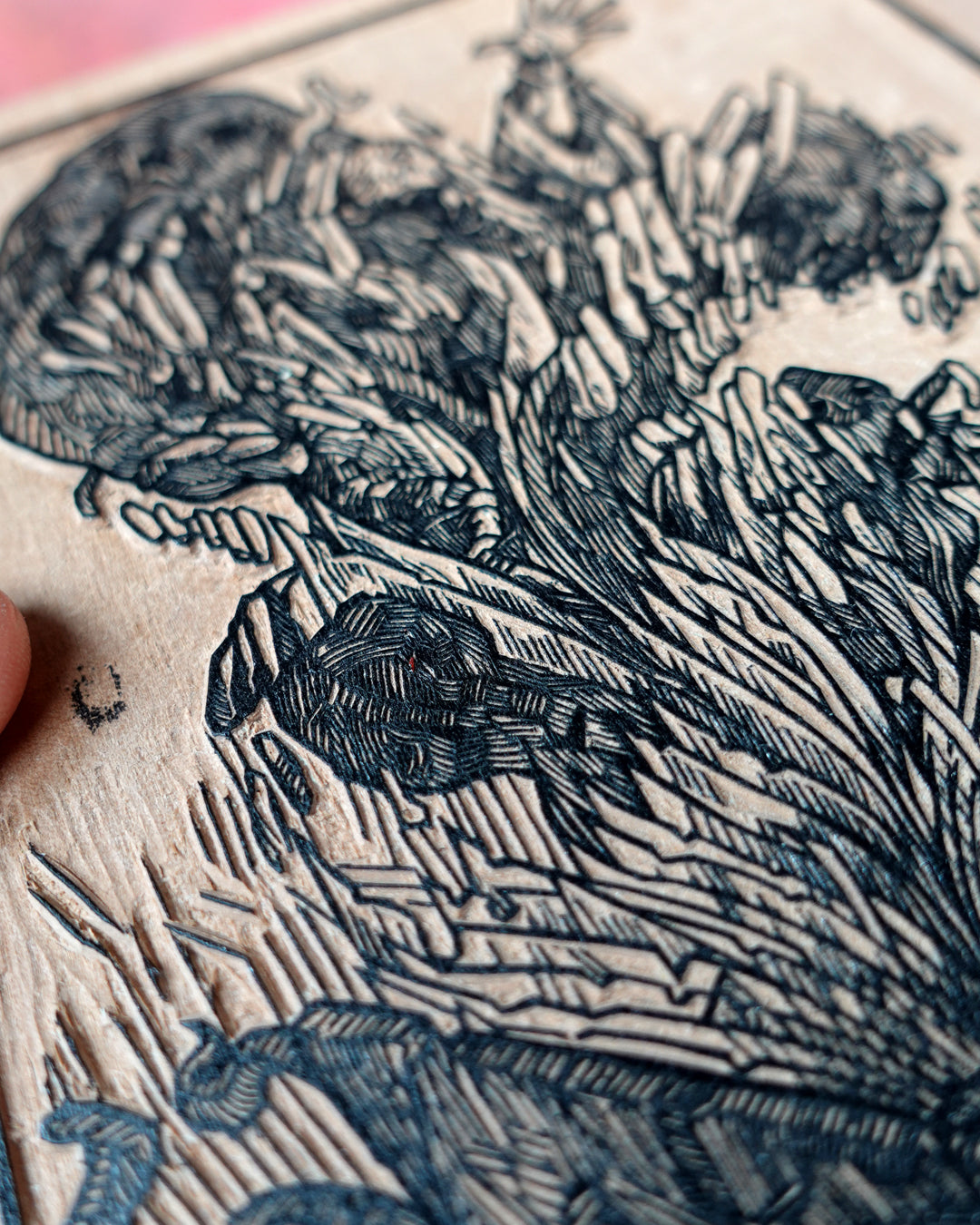 THE NECROMICON - Handmade woodblock print - 22x16cm