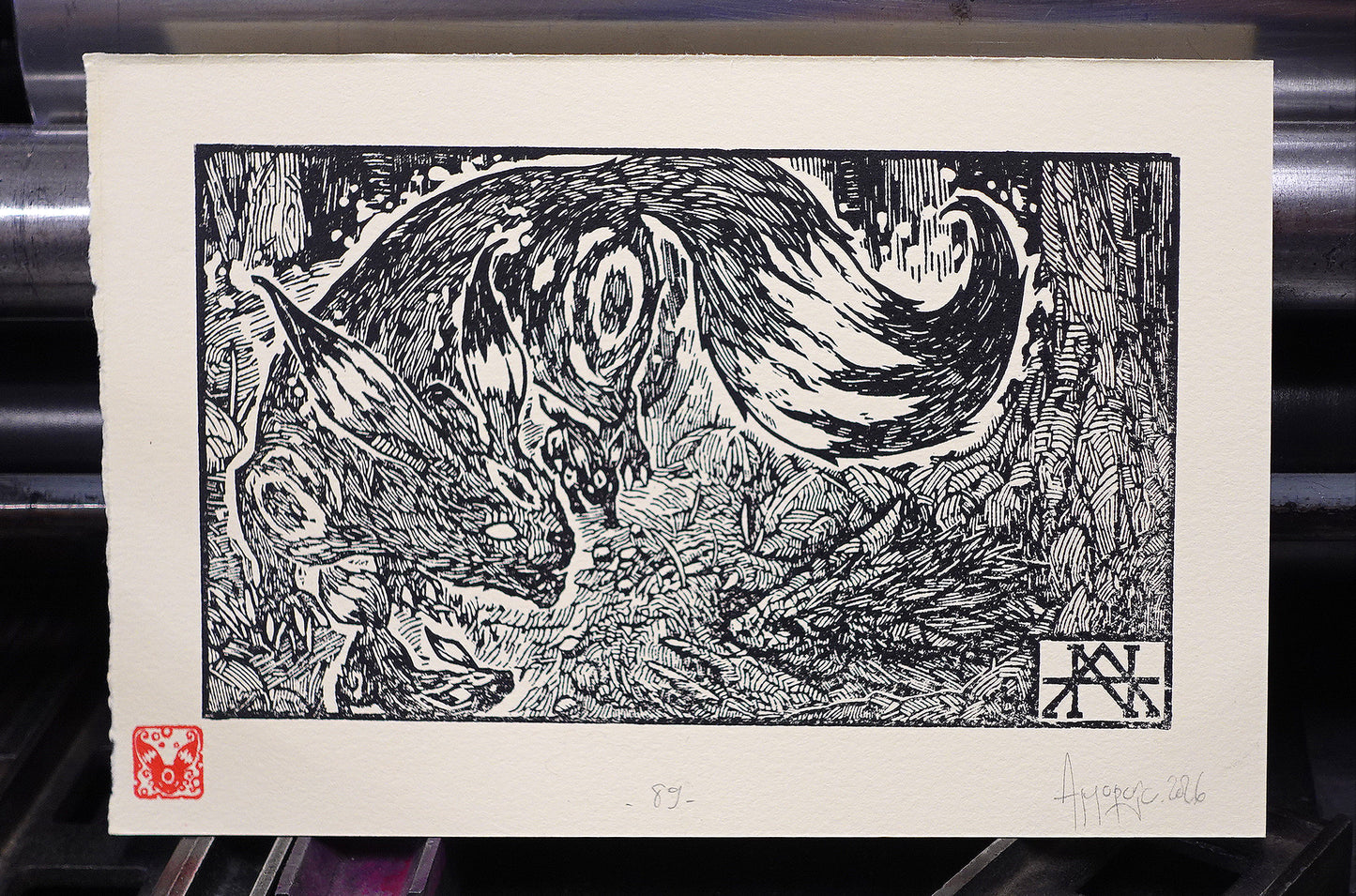 UMBREON - Handmade woodblock print - 22x14cm