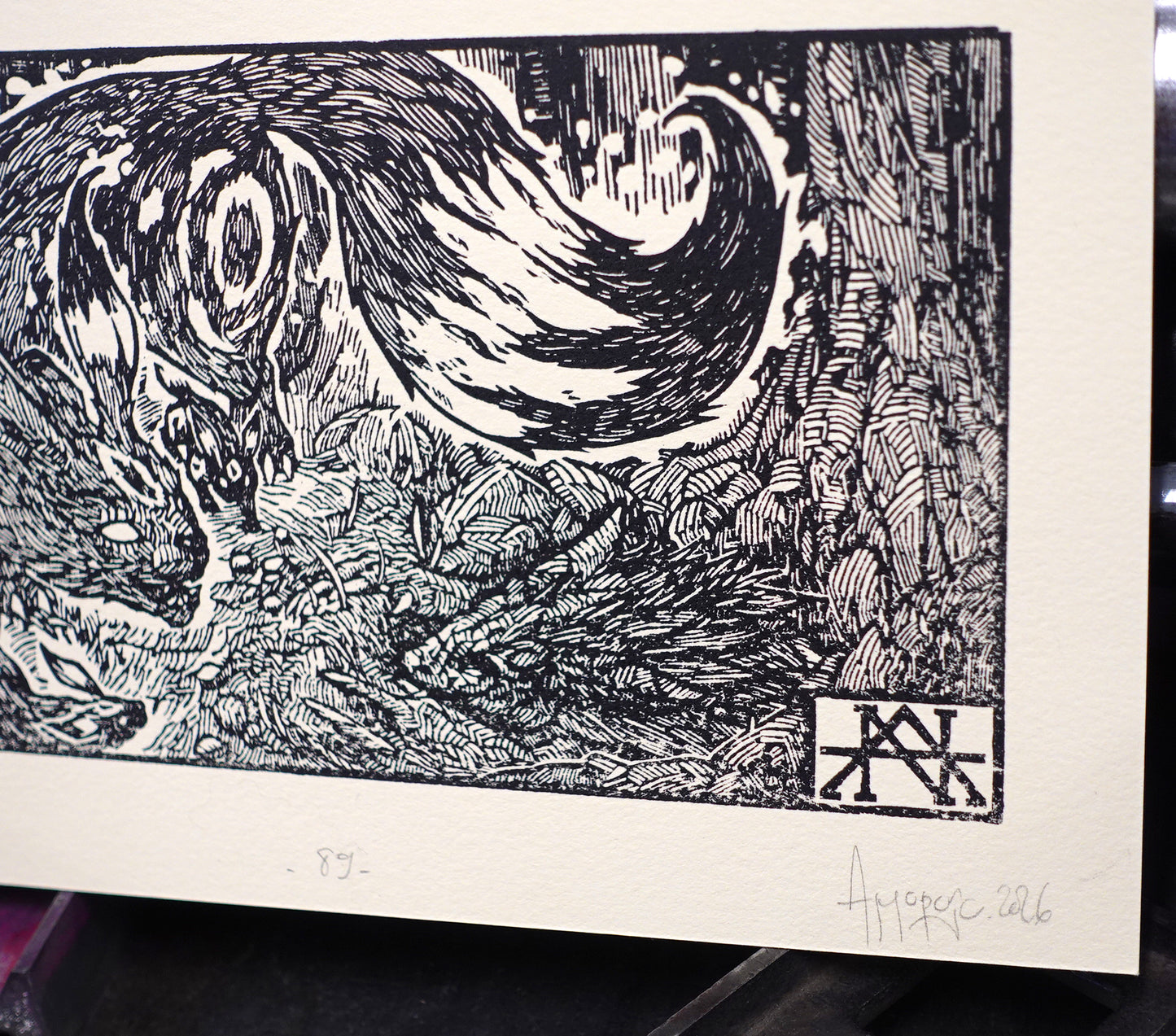 UMBREON - Handmade woodblock print - 22x14cm