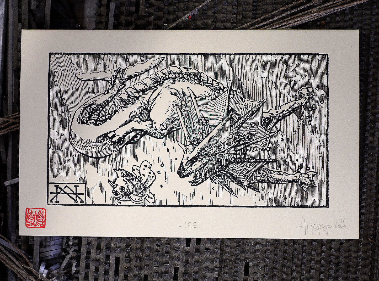 VAPOREON - Handmade woodblock print - 22x14cm