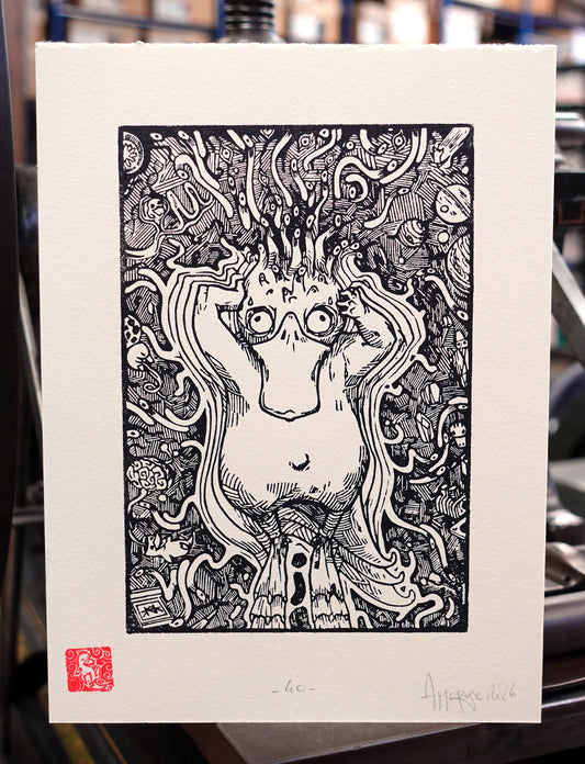 PSYDUCK - Handmade woodblock print - 22x16cm