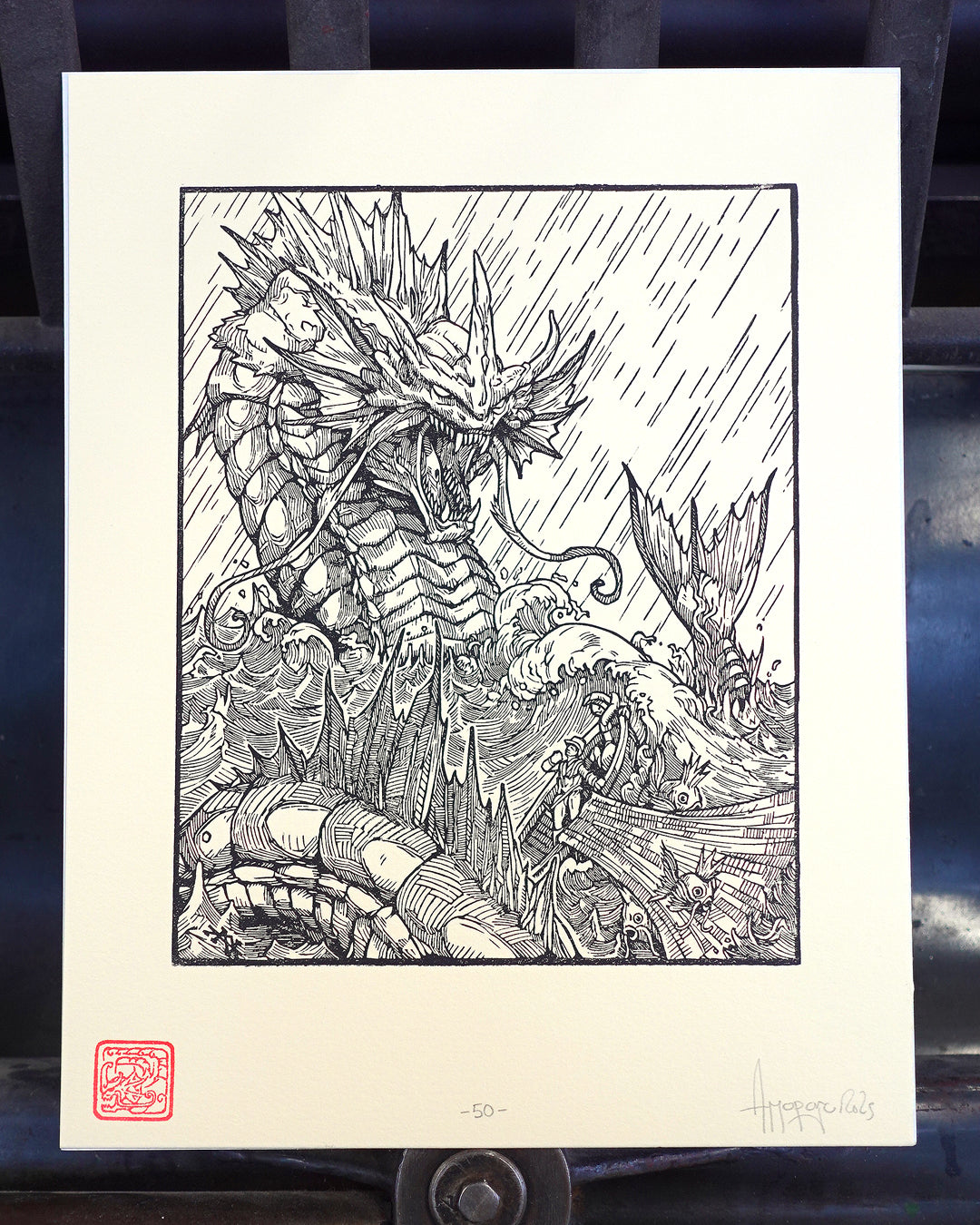 GYARADOS - Handmade woodblock print - 28x22cm