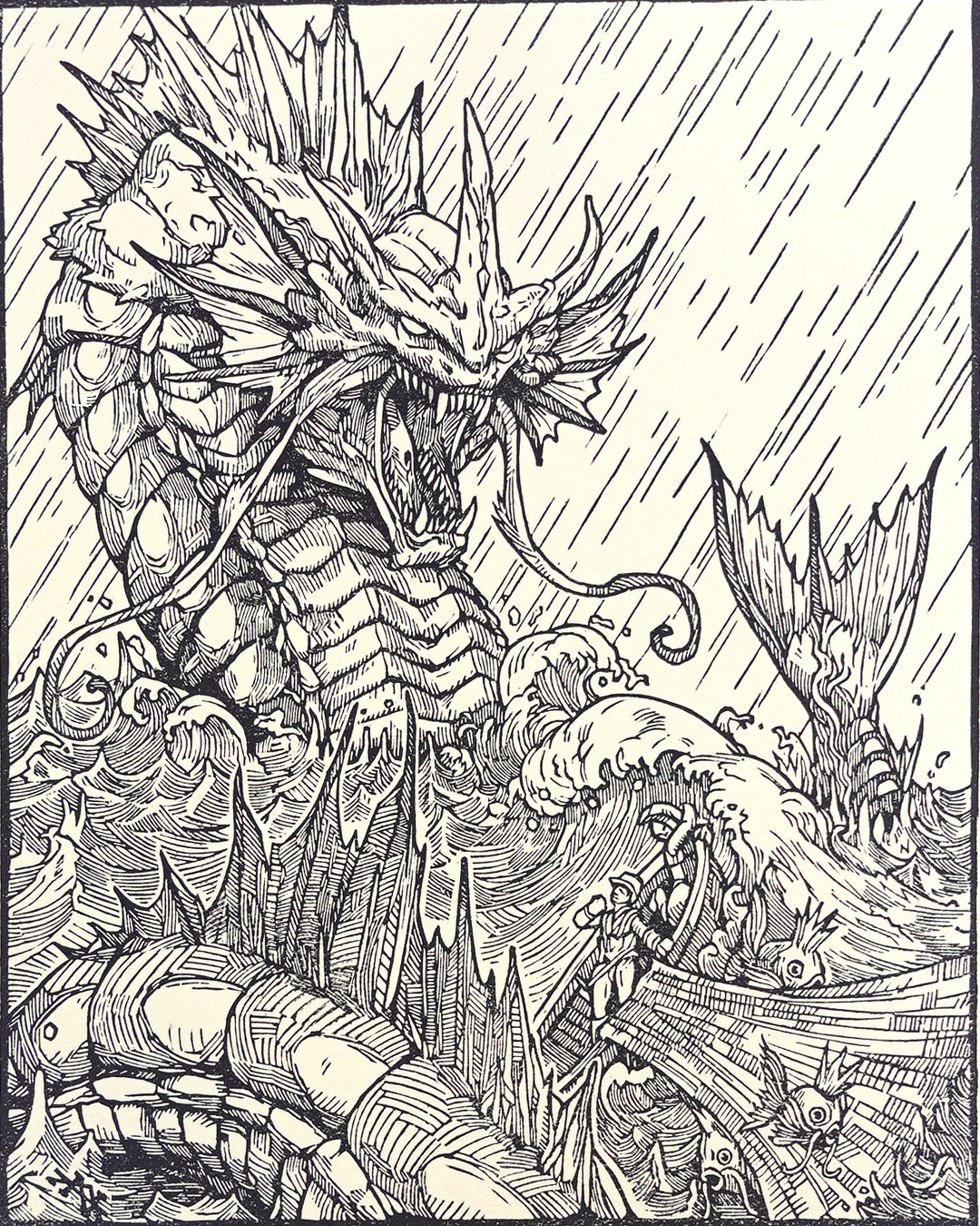 GYARADOS - Handmade woodblock print - 28x22cm