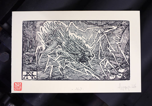 JOLTEON - Handmade woodblock print - 14x22cm